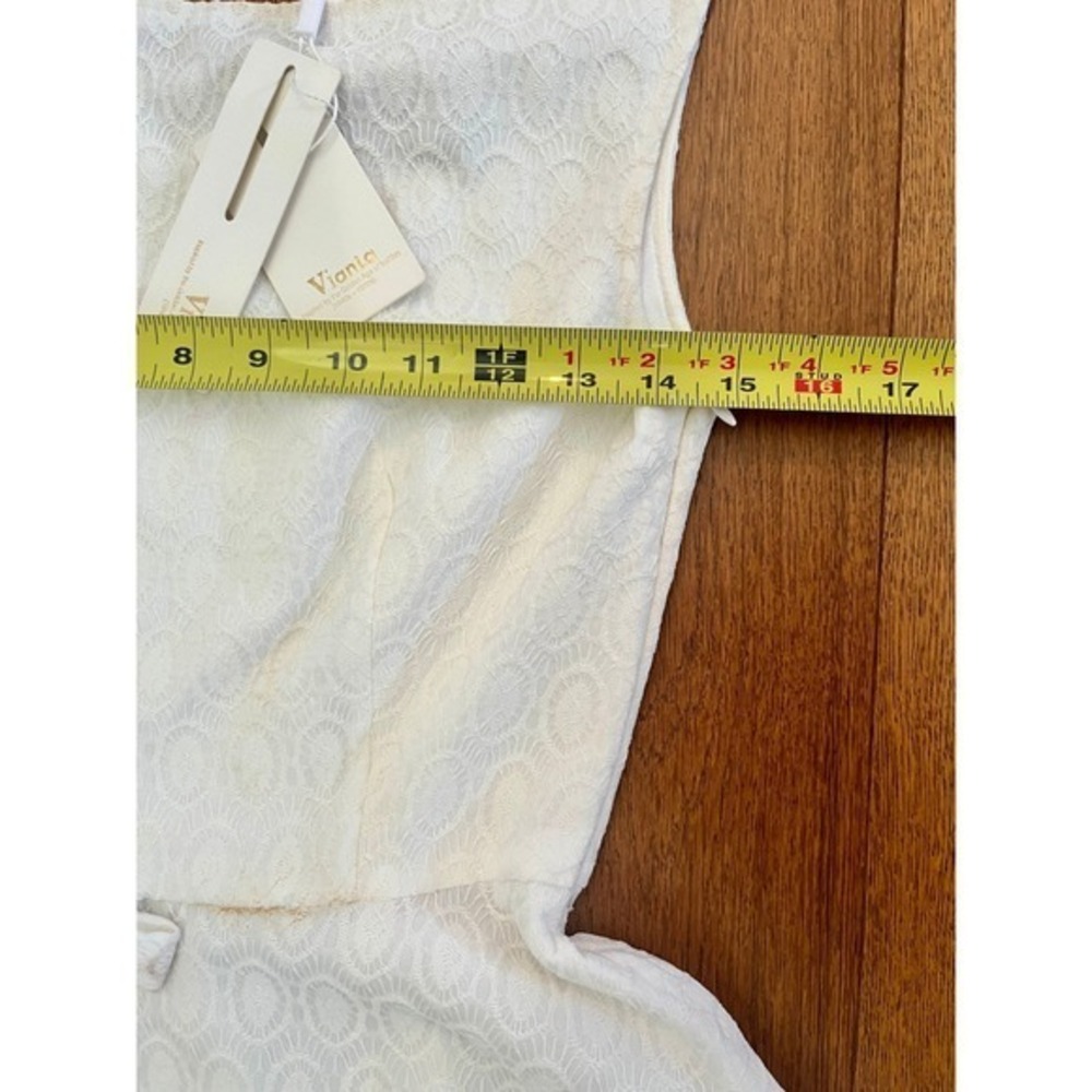 NWT Retro Lace Swing Dress Ivory Bow Waist Boat Neck A Line Bridal Cocktail M - Picture 8 of 17